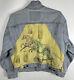 Vintage Levi's Jean Jacket Denim Custom Leather Horse Patch Tassels Large 90s