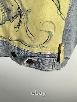 Vintage Levi's Jean Jacket Denim Custom Leather Horse Patch Tassels Large 90s