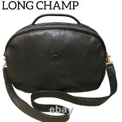 Vintage Longchamp Leather Handbag Shoulder Bag Black Horse Logo Made in France