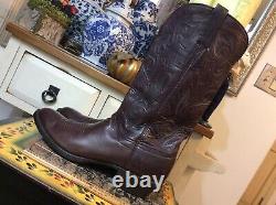 Vintage Lucchese Brown leather Handmade Leather Sz 9.5 D Cowboy Rodeo Boots