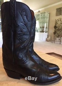 Vintage Lucchese RARE Black Horse Leather Boots With Paris Cording Sz 9 D MINT