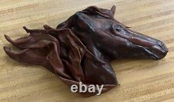 Vintage MCM Sculpted Leather Horse Wall Art Hanging Abstract Danish Style OOAK