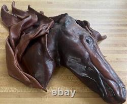 Vintage MCM Sculpted Leather Horse Wall Art Hanging Abstract Danish Style OOAK