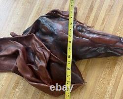 Vintage MCM Sculpted Leather Horse Wall Art Hanging Abstract Danish Style OOAK