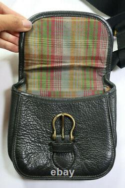 Vintage MULBERRY England Small Black Leather Saddle Camera Shoulder Sling Bag