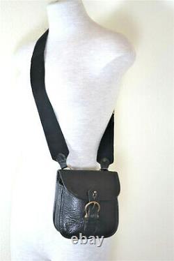 Vintage MULBERRY England Small Black Leather Saddle Camera Shoulder Sling Bag