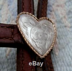 Vintage MacPherson Leather Sterling Brow Piece Horse Headstall Heart Silver Conc