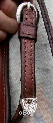 Vintage MacPherson Leather Sterling Brow Piece Horse Headstall Heart Silver Conc