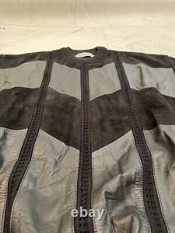 Vintage Marsha De Arriaga Black Leather Equestrian Arcylic Patchwork Sweater XL