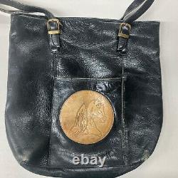 Vintage Marsha De Arriaga Colombia Leather Equestrian Horse Black Tote Bag Purse