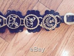 Vintage Martingale Black Leather Horse Strap with 8 Brass Medallions