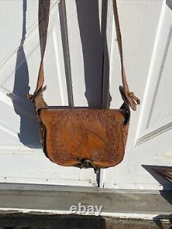 Vintage Master Hand-Tooled Genuine Leather Purse Hand bag Over Shoulder Horse