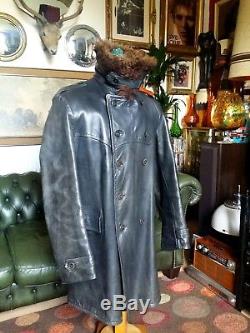 Vintage Mats Larsson Swedish Military Officers Horse Hide Leather Coat. Large-XL