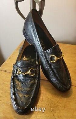 Vintage Mayer real Ostrich Black Leather Horse Bit Slip on Loafer Shoes 7.5 8 D