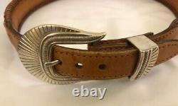 Vintage Medium Brown Leather Horse Hair With Silver Buckle. Size 30
