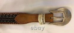 Vintage Medium Brown Leather Horse Hair With Silver Buckle. Size 30