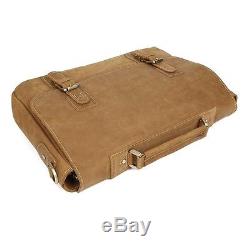 Vintage Men Crazy Horse Genuine Leather Briefcases Shoulder Laptop Bag Portfolio