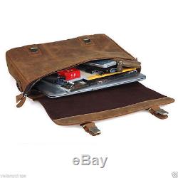 Vintage Men Crazy Horse Genuine Leather Briefcases Shoulder Laptop Bag Portfolio