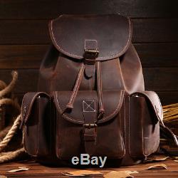 Vintage Men's Backpack Crazy Horse Leather Leisure Travel Bags Women School Bags