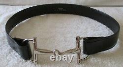 Vintage Men's Gucci Black Patent Leather Belt Silver Horse Bit Buckle Size 34