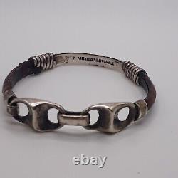 Vintage Men's Taxco Sterling Silver Horse Bit Leather Bracelet Men 37.1 g 8.5