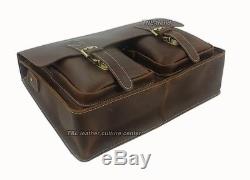 Vintage Men's brown Crazy Horse Real Leather tote Laptop Briefcase Messenger Bag