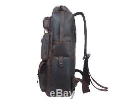 Vintage Mens Crazy Horse Leather Backpack Camping Travel Hiking Sports Bag H-14