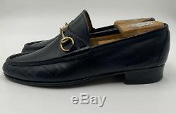 Vintage Mens Gucci Loafers Midnight Blue Black Gold Horse Bit 43 US 10