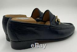 Vintage Mens Gucci Loafers Midnight Blue Black Gold Horse Bit 43 US 10