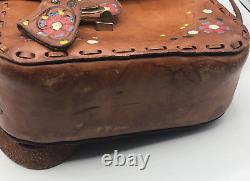 Vintage Mexican Tooled Leather Flowers Horse Saddle Bag Purse