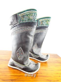 Vintage Mongolian Horse Riding Boots Hand Made Decorative Mens Leather Footwear