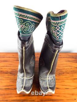 Vintage Mongolian Horse Riding Boots Hand Made Decorative Mens Leather Footwear
