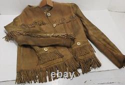 Vintage Native American Style Edmucraft Deerskin Fringe Leather Jacket