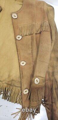 Vintage Native American Style Edmucraft Deerskin Fringe Leather Jacket