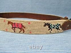 Vintage Needlepoint Leather Belt Horses hand stitched needlework 32-35