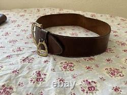 Vintage Neiman Marcus Wide Brown Leather Belt Horse Shoe Buckle Stirup Size Med