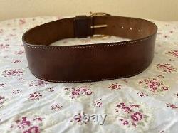 Vintage Neiman Marcus Wide Brown Leather Belt Horse Shoe Buckle Stirup Size Med