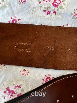 Vintage Neiman Marcus Wide Brown Leather Belt Horse Shoe Buckle Stirup Size Med