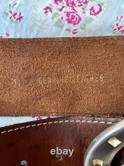 Vintage Neiman Marcus Wide Brown Leather Belt Horse Shoe Buckle Stirup Size Med