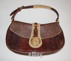 Vintage New Etro Paisley Pegasus Winged Horse Shoulder Bag Brown Handbag Suede