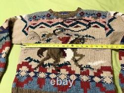 Vintage ORIGINAL RELEASE Ralph Lauren Aztec Wool Cowboy Hand Knit Sweater RARE