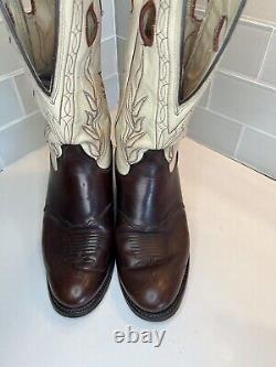 Vintage Olathe 2 Tone Brown & Bone Leather Buckaroo Tall Cowboy Western Boots 9