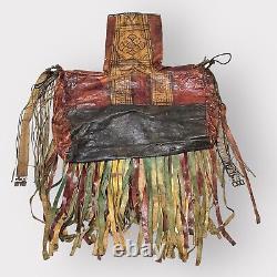 Vintage Old African Tuareg Leather Camel Horse bag with Fringe LARGE 31x33in