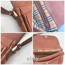 Vintage Old Burberry Leather Shoulder Bag Crossbody Nova Check Brown Horse Logo