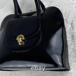 Vintage Old Celine Leather Handbag Shoulder Bag Horse Bit Black Made in Italy