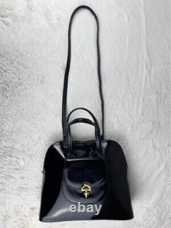 Vintage Old Celine Leather Handbag Shoulder Bag Horse Bit Black Made in Italy