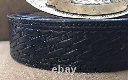 Vintage Old Irvine Jachen German Silver Cutting Horse Belt Buckle & Leather Belt