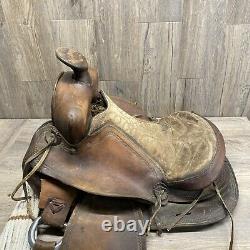 Vintage Old Western Antique Leather Horse Saddle 16 Stamped 353 Barrel Saddle