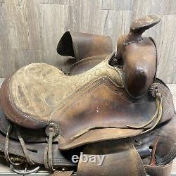 Vintage Old Western Antique Leather Horse Saddle 16 Stamped 353 Barrel Saddle