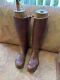 Vintage Oliver Moore Brown Leather Polo Horse Riding Boots With Wood Shoe Trees